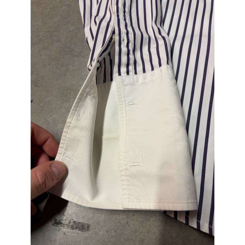 Lauren Ralph Lauren Navy White Striped Button Down Shirt Contrast Collar Cuff M - Picture 3 of 8